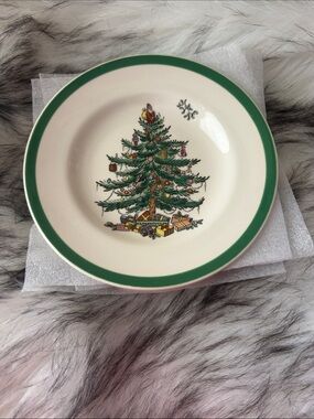 Spode Christmas Tree Holiday Dinner Plate - Green Rim